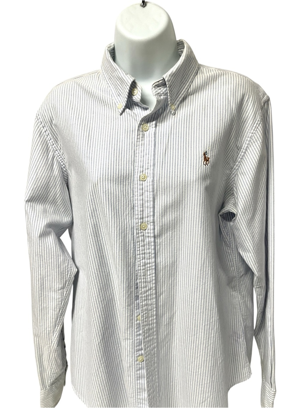 Ralph Lauren White & Light Blue Striped Button-Down Shirt with Pony